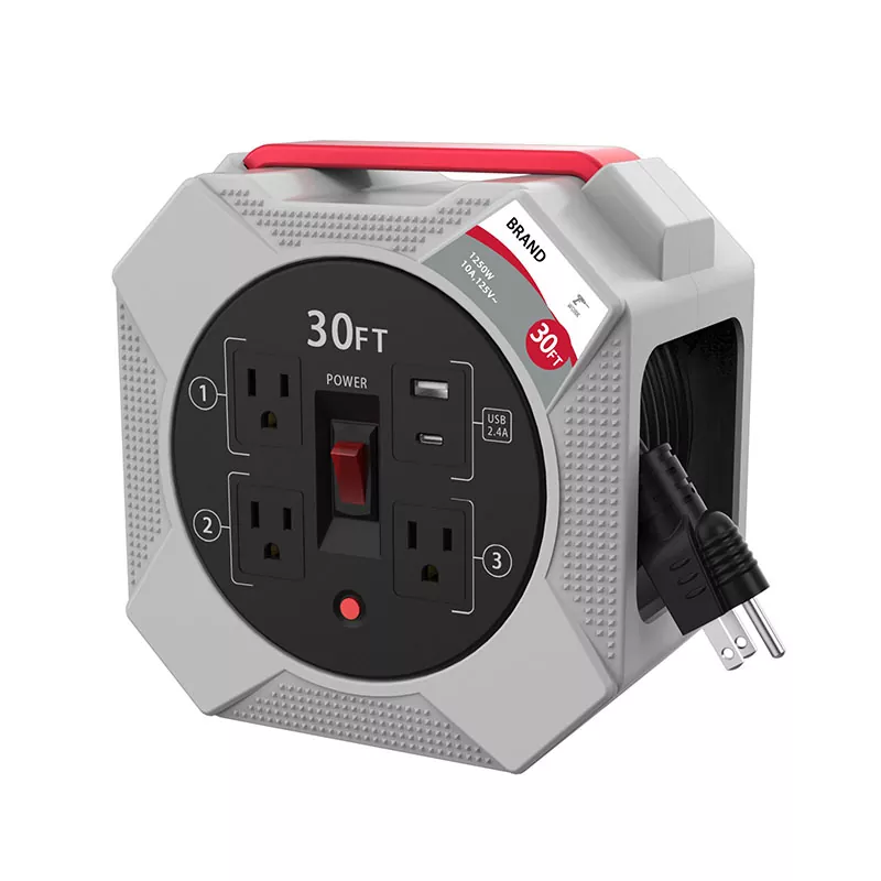 3 Outlets Usb2.4a Plastic Cord Reel